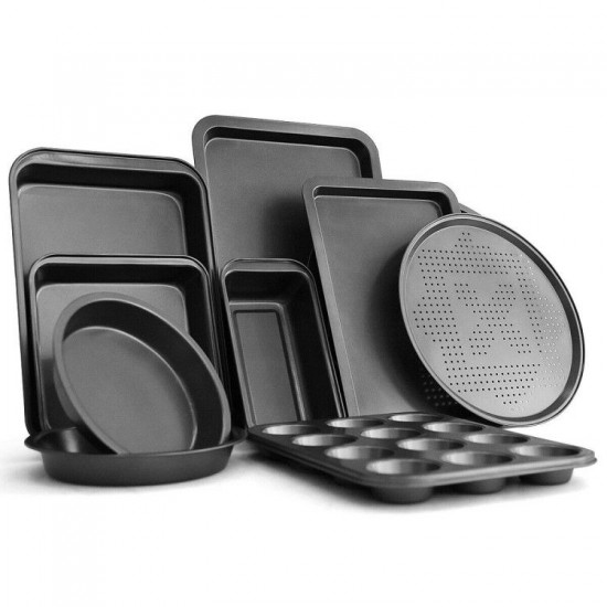 Honhorrs 10-Piece Nonstick Bakeware Set with Cake Pans, Cookie Sheets, Cupcake Tray and Crisper
