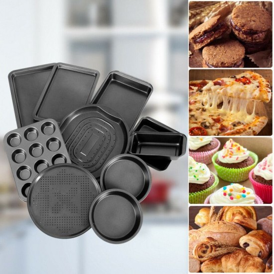 Honhorrs 10-Piece Nonstick Bakeware Set with Cake Pans, Cookie Sheets, Cupcake Tray and Crisper