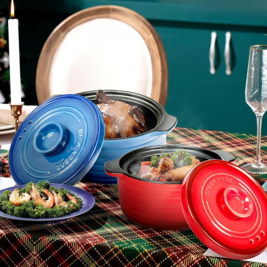 Honhorrs Ceramic Cooking Pot and Lid Set with Insulated Handles and Raindrop-Pattern Lid Interior