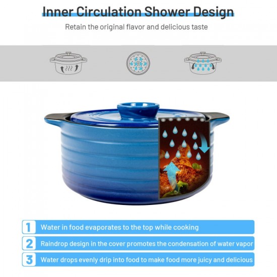 Honhorrs Ceramic Cooking Pot and Lid Set with Insulated Handles and Raindrop-Pattern Lid Interior