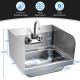 Honhorrs Wall-Mounted Stainless Steel Hand-Washing Sink, Swivel Gooseneck Faucet and Side Splashes