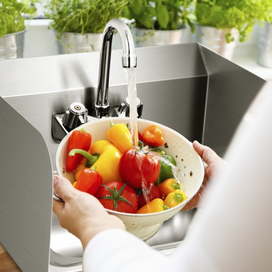 Honhorrs Wall-Mounted Stainless Steel Hand-Washing Sink, Swivel Gooseneck Faucet and Side Splashes