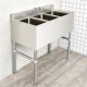 Honhorrs Three-Compartment Stainless Steel Utility Sink, Backsplash and Adjustable Legs with Drains