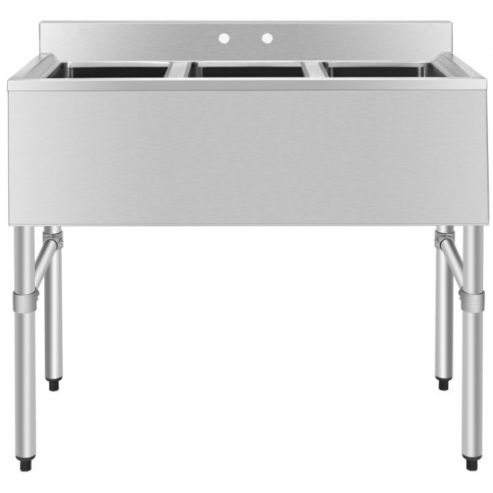 Honhorrs Three-Compartment Stainless Steel Utility Sink, Backsplash and Adjustable Legs with Drains