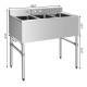Honhorrs Three-Compartment Stainless Steel Utility Sink, Backsplash and Adjustable Legs with Drains