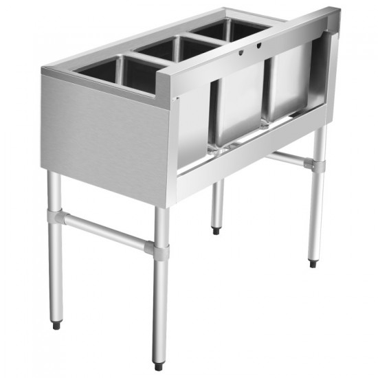 Honhorrs Three-Compartment Stainless Steel Utility Sink, Backsplash and Adjustable Legs with Drains