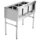 Honhorrs Three-Compartment Stainless Steel Utility Sink, Backsplash and Adjustable Legs with Drains