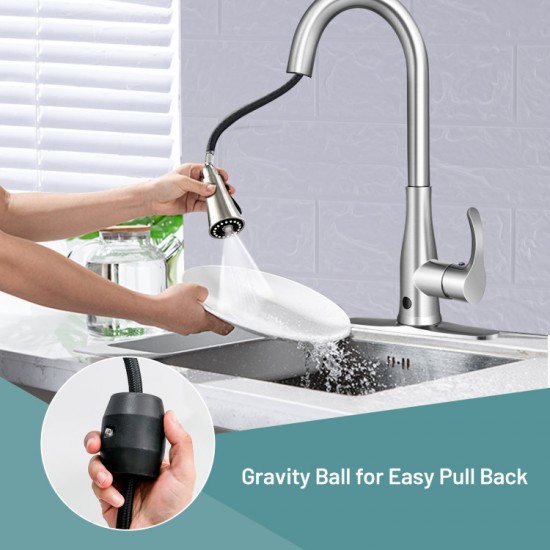Honhorrs Touchless Kitchen Faucet with 16-Inch Pull-Out Sprayer, 3 Water Modes and 360-Degree Swivel