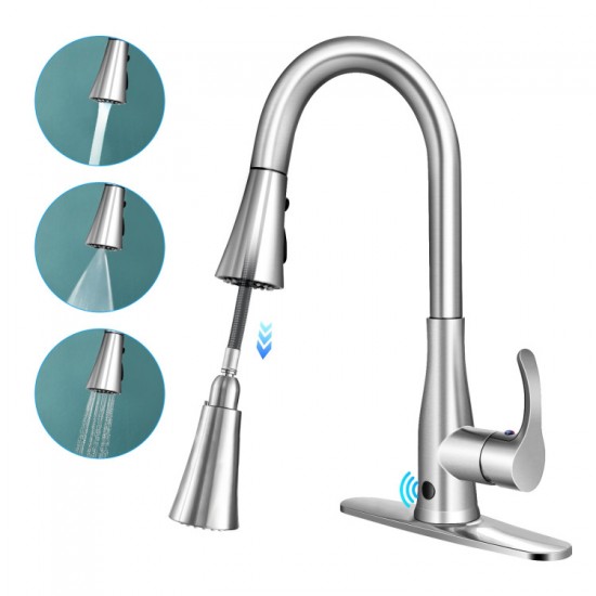 Honhorrs Touchless Kitchen Faucet with 16-Inch Pull-Out Sprayer, 3 Water Modes and 360-Degree Swivel