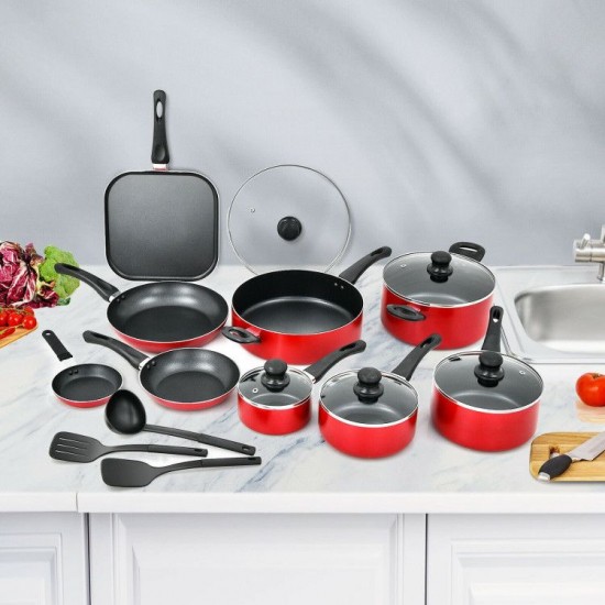Honhorrs 17-Piece Hard-Anodized Nonstick Cookware Set with Frying Pans, Covered Pots and Utensils