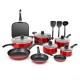 Honhorrs 17-Piece Hard-Anodized Nonstick Cookware Set with Frying Pans, Covered Pots and Utensils
