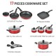 Honhorrs 17-Piece Hard-Anodized Nonstick Cookware Set with Frying Pans, Covered Pots and Utensils