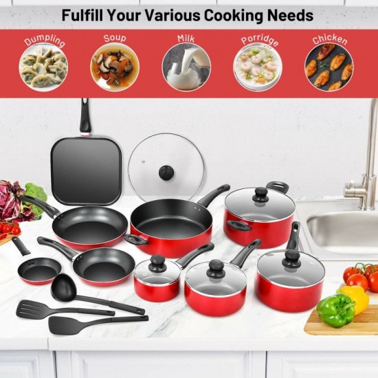 Honhorrs 17-Piece Hard-Anodized Nonstick Cookware Set with Frying Pans, Covered Pots and Utensils