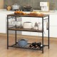 Honhorrs Kitchen Prep Island with Metal Frame, Lower Storage Shelves, Wine Rack and Adjustable Feet