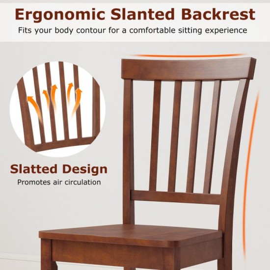 Honhorrs Pair of Wooden Dining Chairs, Rubberwood Legs and Inclined Backrests for Kitchen Seating