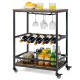 Honhorrs Rolling Bar Cart, Five-Bottle Wine Rack and Hanging Glass Holders with a Guarded Lower Tier