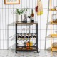 Honhorrs Rolling Bar Cart, Five-Bottle Wine Rack and Hanging Glass Holders with a Guarded Lower Tier