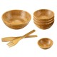 Honhorrs Eight-Piece Bamboo Salad Serving Set: Large Sharing Bowl, Individual Bowls, Spoon and Fork
