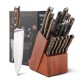 Honhorrs 15-Piece Kitchen Knife Set, Hammered Blades with Hardwood Grips, Shears and Sharpening Rod