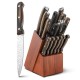 Honhorrs 15-Piece Kitchen Knife Set, Hammered Blades with Hardwood Grips, Shears and Sharpening Rod