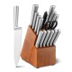 Honhorrs Sixteen-Piece Stainless Steel Knife Collection, Rubberwood Block with Shears and Sharpener