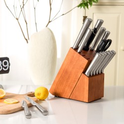 XVX Sixteen-Piece Stainless Steel Knife Collection, Rubberwood Block with Shears and Sharpener