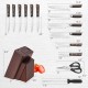 Honhorrs Fifteen-Piece Kitchen Knife Block Set, Hammered Blades with Hardwood Handles and Sharpener
