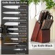 Honhorrs Fifteen-Piece Kitchen Knife Block Set, Hammered Blades with Hardwood Handles and Sharpener