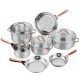 Honhorrs 11-Piece Stainless Steel Cookware Set with 3 Skillets, Glass Lids and Gold-Tone Handles