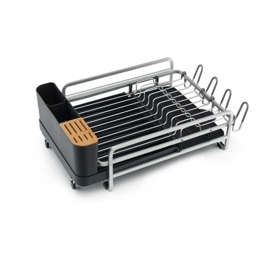 Honhorrs Expandable Aluminum Dish Rack, Drainboard with Sliding Swivel Spout and Separate Holders