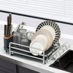 XVX Expandable Aluminum Dish Rack, Drainboard with Sliding Swivel Spout and Separate Holders