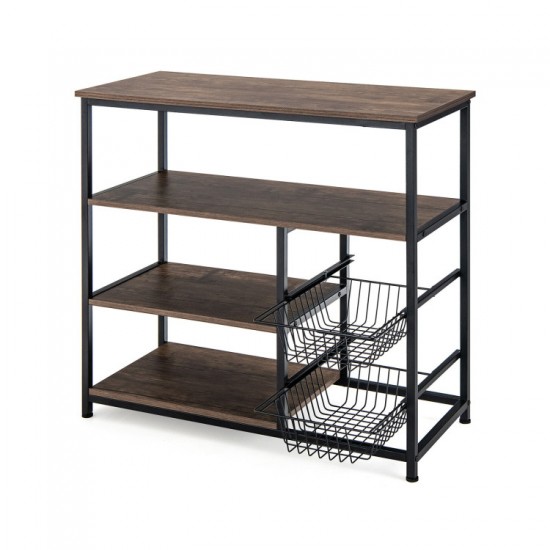Honhorrs Kitchen Baker's Rack with Countertop, 3 Open Shelves and 2 Pull-Out Wire Storage Baskets