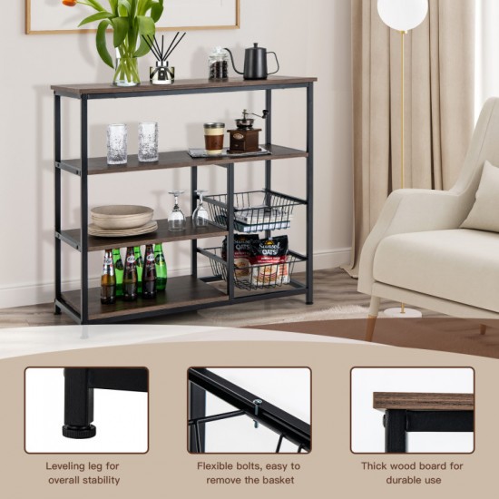 Honhorrs Kitchen Baker's Rack with Countertop, 3 Open Shelves and 2 Pull-Out Wire Storage Baskets