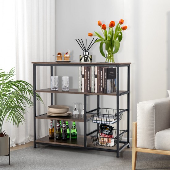 Honhorrs Kitchen Baker's Rack with Countertop, 3 Open Shelves and 2 Pull-Out Wire Storage Baskets