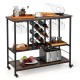 Honhorrs 3-Tier Rolling Wine Bar Cart with 8-Bottle Rack, 12-Glass Holders and Lockable Wheels
