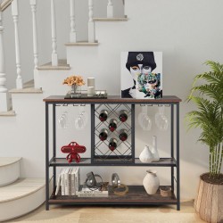 Honhorrs 3-Tier Rolling Wine Bar Cart with 8-Bottle Rack, 12-Glass Holders and Lockable Wheels