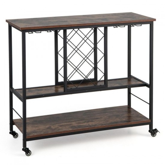 Honhorrs 3-Tier Rolling Wine Bar Cart with 8-Bottle Rack, 12-Glass Holders and Lockable Wheels