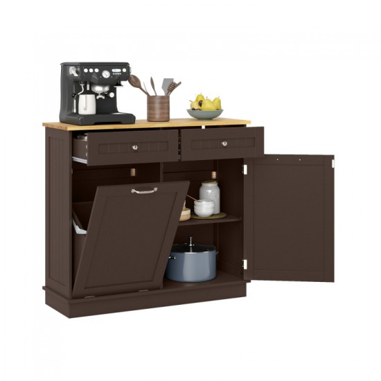 Tilt-Out Kitchen Trash Cabinet by Honhorrs — Pine Countertop, Two Drawers and an Adjustable Shelf