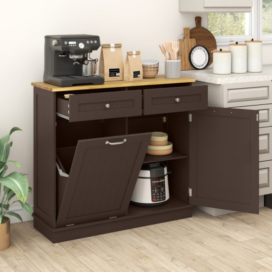 Tilt-Out Kitchen Trash Cabinet by Honhorrs — Pine Countertop, Two Drawers and an Adjustable Shelf