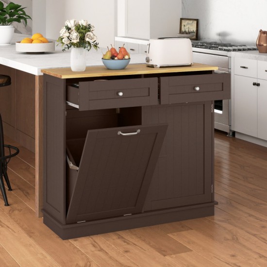 Tilt-Out Kitchen Trash Cabinet by Honhorrs — Pine Countertop, Two Drawers and an Adjustable Shelf