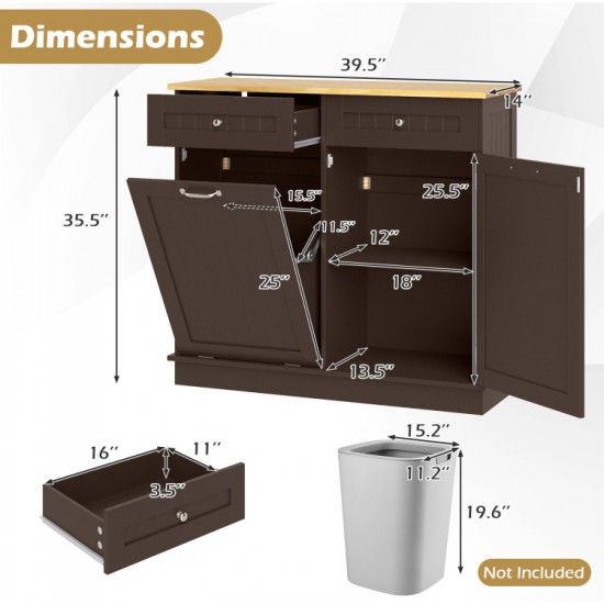 Tilt-Out Kitchen Trash Cabinet by Honhorrs — Pine Countertop, Two Drawers and an Adjustable Shelf
