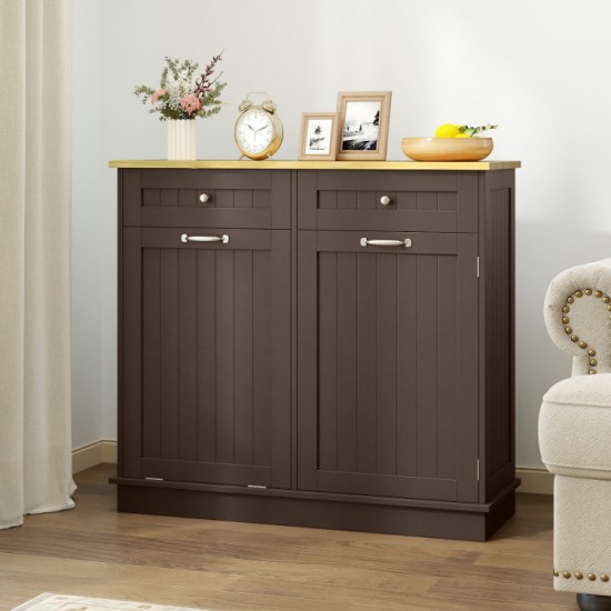 Tilt-Out Kitchen Trash Cabinet by Honhorrs — Pine Countertop, Two Drawers and an Adjustable Shelf