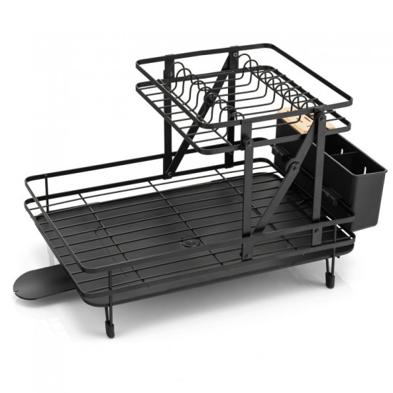 Honhorrs Collapsible Two-Tier Dish Drainer with Removable Tray and 360-Degree Swiveling Drain Spout