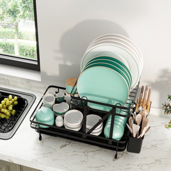 Honhorrs Collapsible Two-Tier Dish Drainer with Removable Tray and 360-Degree Swiveling Drain Spout