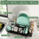 Honhorrs Collapsible Two-Tier Dish Drainer with Removable Tray and 360-Degree Swiveling Drain Spout