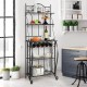 Honhorrs 5-Tier Kitchen Baker's Rack with Wooden Worktop, 4 Metal Shelves and 5-Bottle Wine Rack