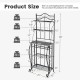 Honhorrs 5-Tier Kitchen Baker's Rack with Wooden Worktop, 4 Metal Shelves and 5-Bottle Wine Rack