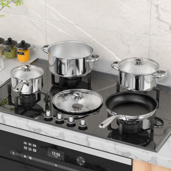 Honhorrs 7-Piece Stainless Steel Cookware Set with 3 Covered Pots, 9.5-Inch Fry Pan and Glass Lids