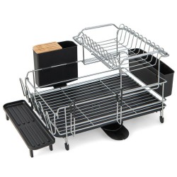 Honhorrs Two-Tier Dish Rack, Extendable Sink-Fitting Upper Level with Drainboard and Rotating Spout
