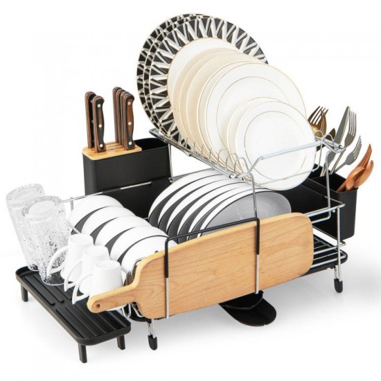 Honhorrs Two-Tier Dish Rack, Extendable Sink-Fitting Upper Level with Drainboard and Rotating Spout